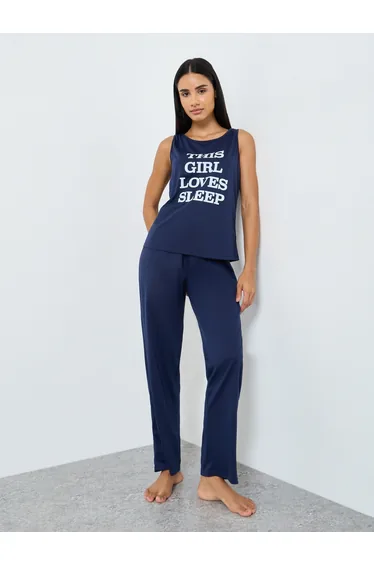 This Girl Loves Sleep Tank and Solid Ruffle Waist Pyjama Set