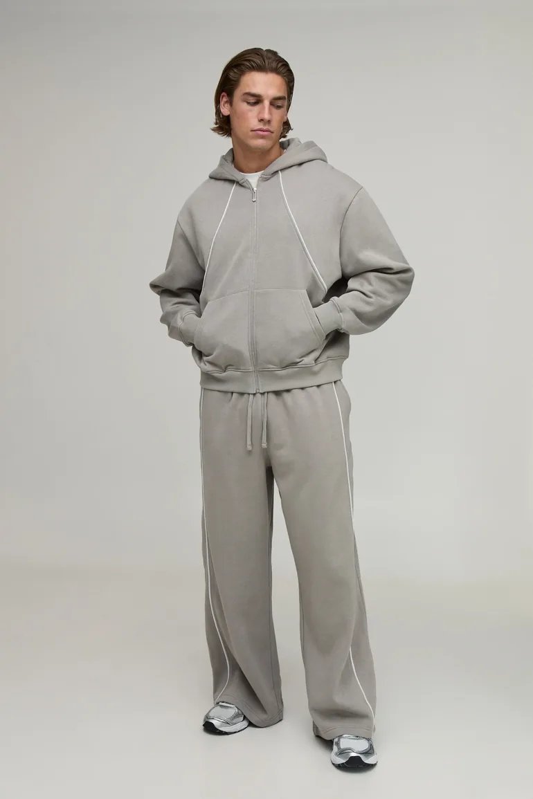 Extreme Wide Leg Piping Jogger - grey