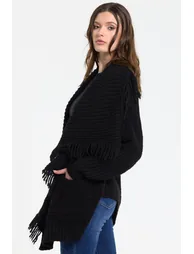 Black Fringe Knit Cardigan - 3