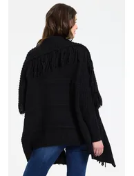 Black Fringe Knit Cardigan - 4