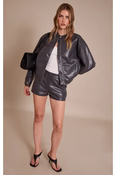 Charcoal Soft Faux Leather Jacket