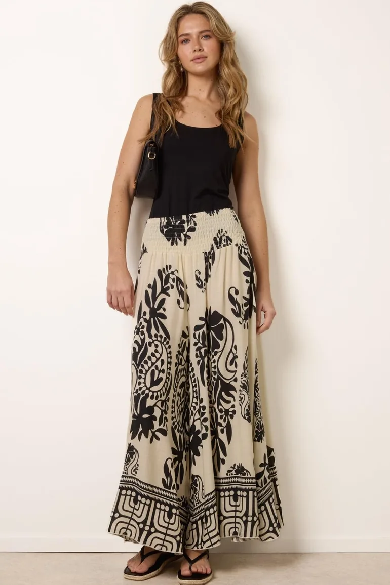 Extra Wide Leg Trousers With Paisley Floral Block Print