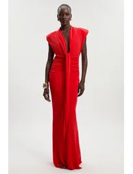 Plunge Ruched Twist Jersey Maxi Dress