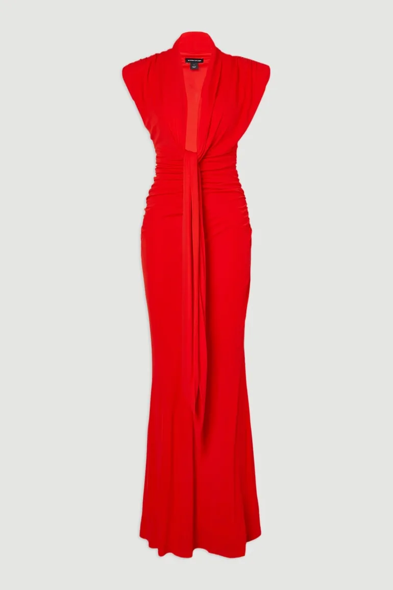 Plunge Ruched Twist Jersey Maxi Dress - 3
