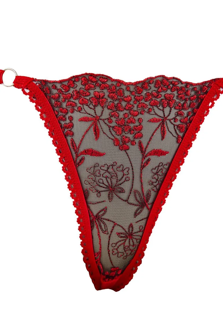 Red Brode Floral Capless Underwear Set - 2