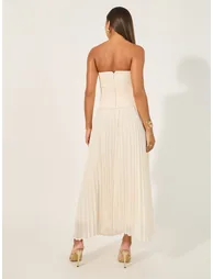 Plain Pleated Strapless A-Line Maxi Dress - 4