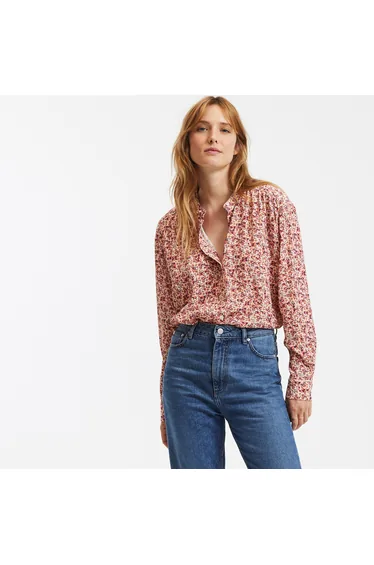 Floral Mandarin Collar Shirt with Long Sleeves