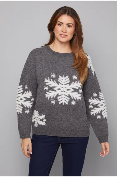 Snowflake Pattern Crew Neck Jumper