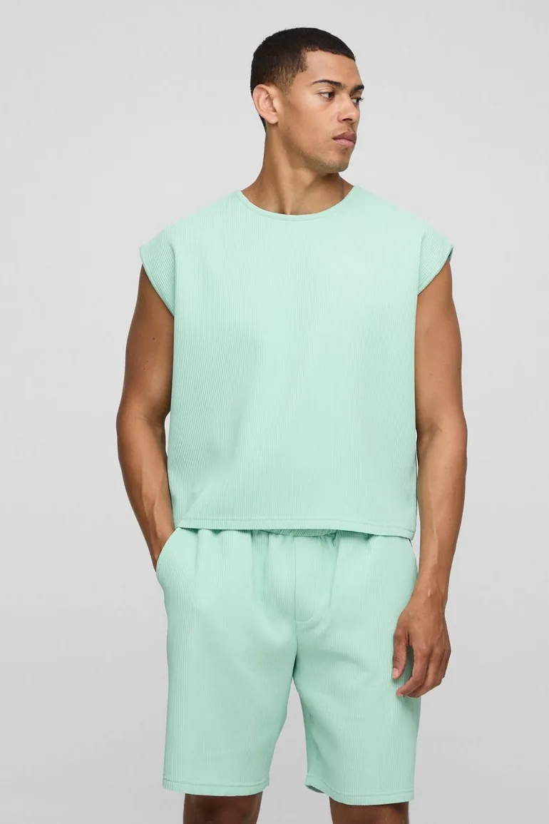 Oversized Shrunken Boxy Pleated Tank - 2