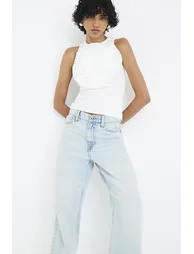 Blue high waisted relaxed straight jeans - 1