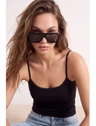 Black-Red Plain Fitted Pool Collar Spaghetti Strap Sleeveless P Cotton R Rib Knit Knitted Undershirt - 10