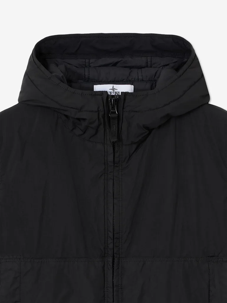 Stone Island Boys Crinkle Reps NY Hooded Jacket in Black - 2