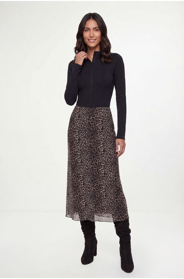 Leopard Mesh Midi Skirt