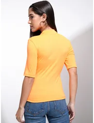 Solid High Neck Fitted Knit Top - 2