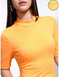 Solid High Neck Fitted Knit Top - 4