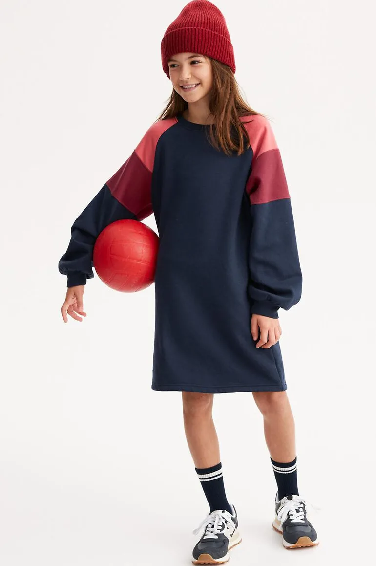 Fleece Shift Dress with Long Sleeves - 1