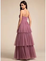 Tiered Spaghetti Strap Tulle Maxi Bridesmaid Dress - 1