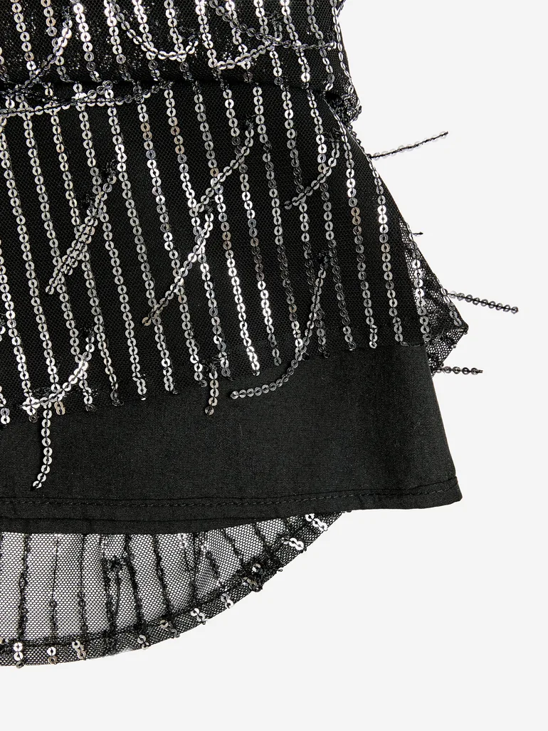 BCBGMAXAZRIA Girls Sequin Fringe Dress in Black - 4