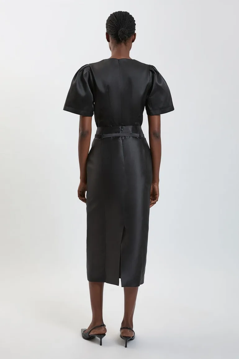 Satin Twill Belted Midi Skirt - 2