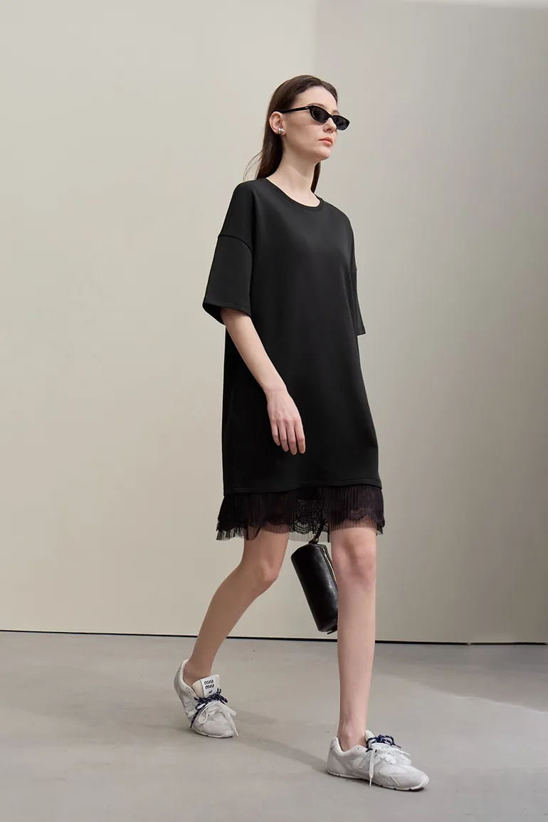 Lace Patchwork Drop Shoulder Dress