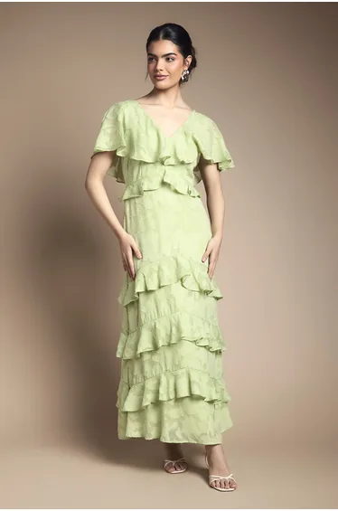 Jacquard Ruffle Maxi Dress