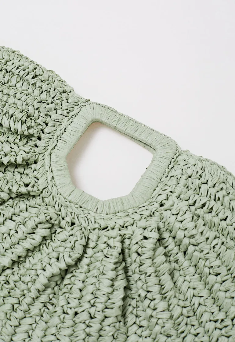 Semicircle Woven Straw Handbag in Green - 2