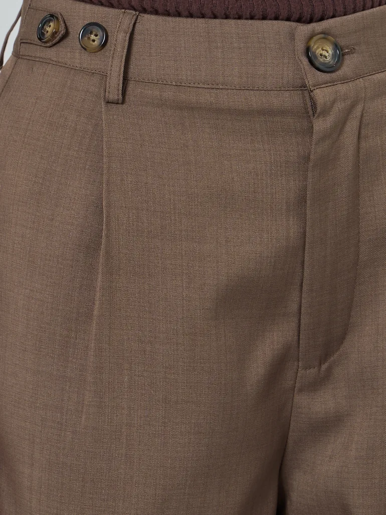 Brown Tapered Fit Pants with Buttons - 2