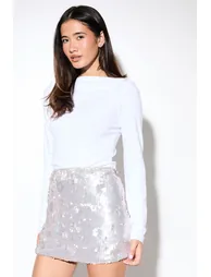 3D Floral Applique Sequin Mini Skirt - 1