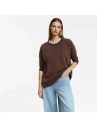 Round Neck Cashmere Jumper/Sweater with Loose Fit in Fine Knit - 1