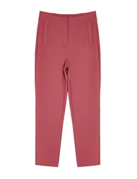 Dusty Rose Cigarette Pattern Darted High Waist Ankle Length Woven Trousers - 5