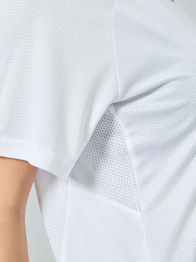 White Textured Panelled Short Sleeves Top - 3