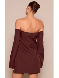 Chocolate Tailored Woven Bardot Button Down Shift Dress - 2