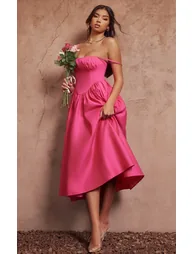 Hot Pink Ruched Bust Corset Strappy Dress