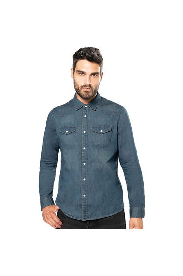 Kariban Mens Long Sleeve Casual Denim Shirt - Blue Jean product thumbnail 2