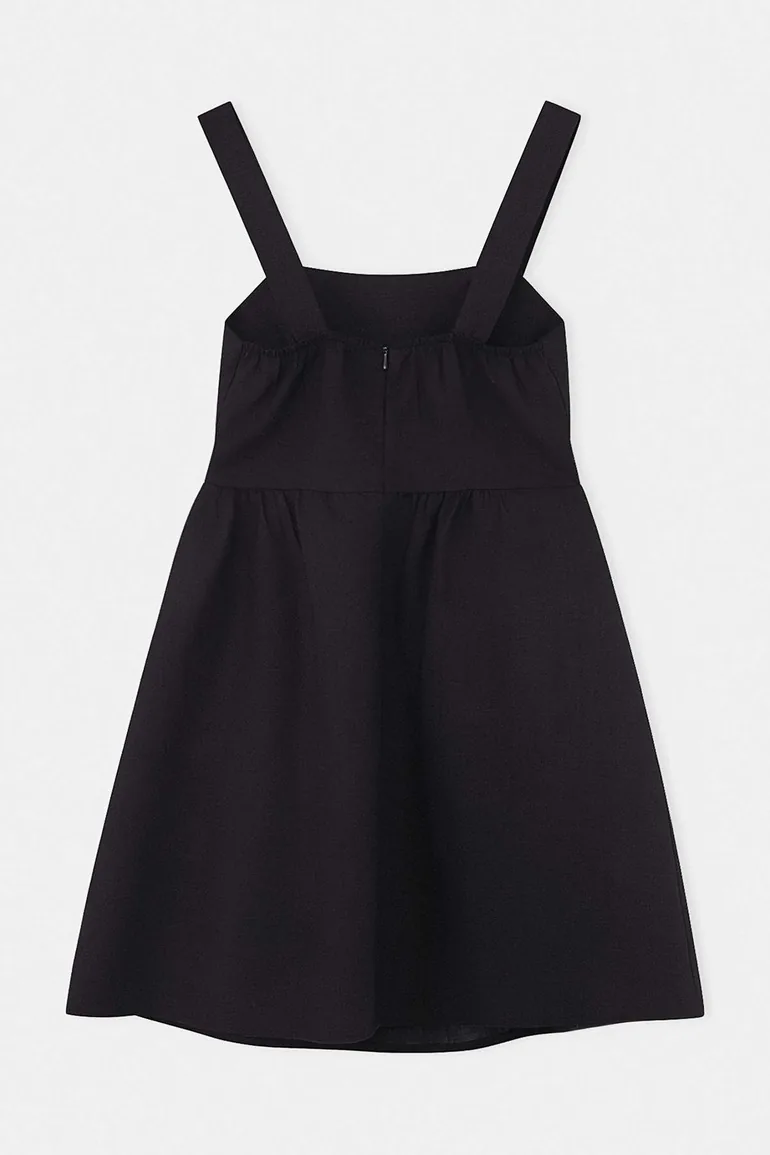 Black Plain 100% Linen Short / Mini Woven Dress - 2