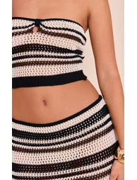 Chocolate Stripe Crochet Knitted Maxi Skirt - 3