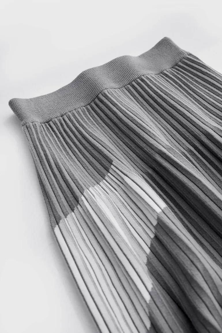 Color Block Pleated Midi Skirt - 7
