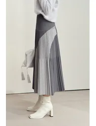Color Block Pleated Midi Skirt - 2