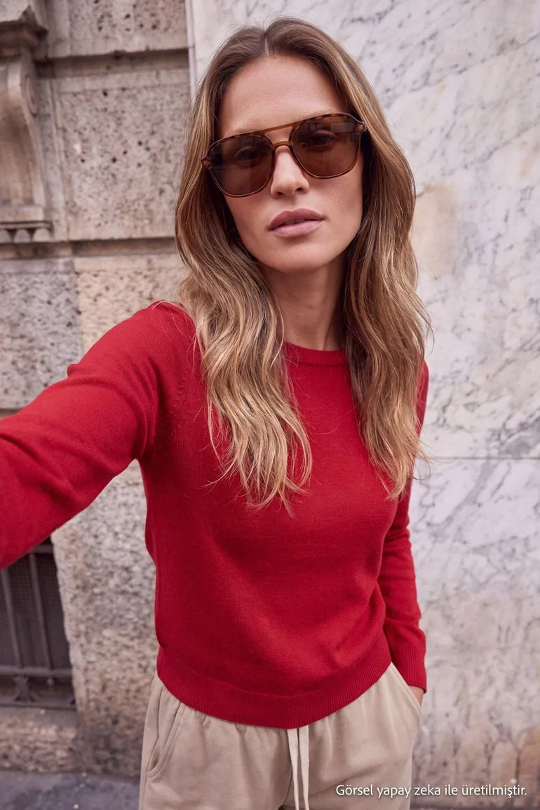 Wardrobe Essentials Red 100% Wool Crew Neck Basic Knitwear Sweater