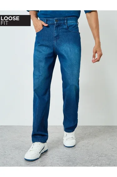 Men Blue Loose Fit Faded Jeans