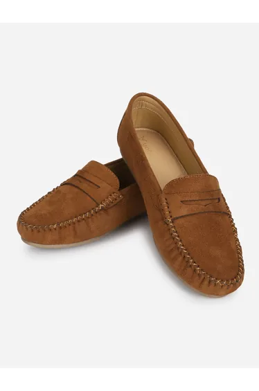 Brown Suede Look Loafers