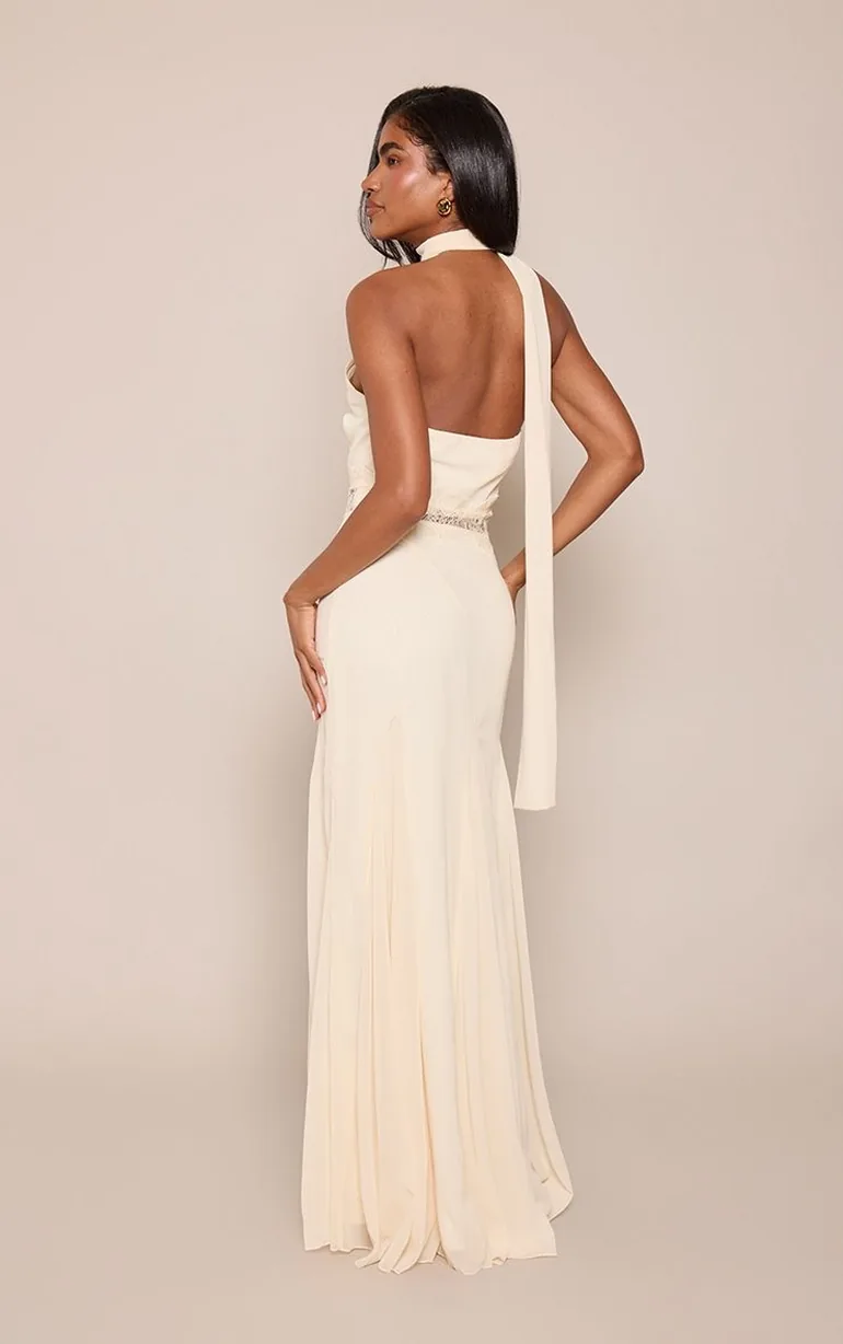 Lemon Woven Lace Detail Godet Maxi Dress - 1