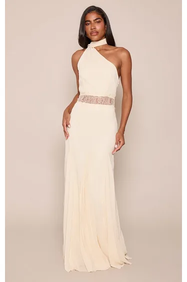 Lemon Woven Lace Detail Godet Maxi Dress