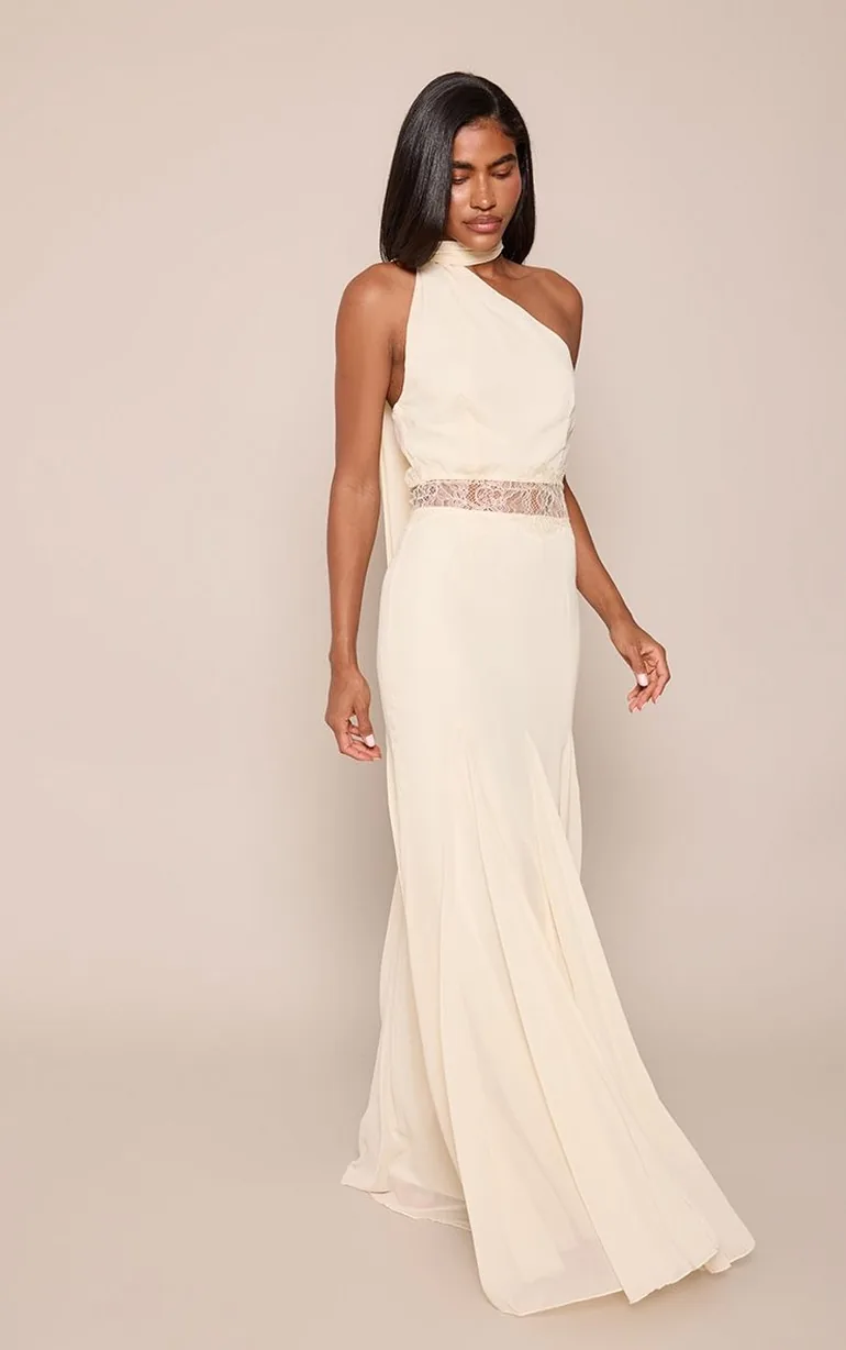 Lemon Woven Lace Detail Godet Maxi Dress - 2