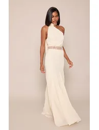 Lemon Woven Lace Detail Godet Maxi Dress - 2