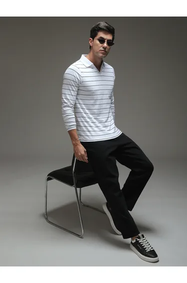 Men Striped Open Collar Regular Fit Polo