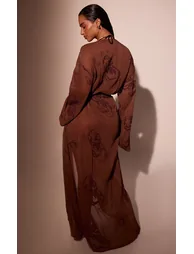 Chocolate Floral Applique Maxi Kaftan - 1