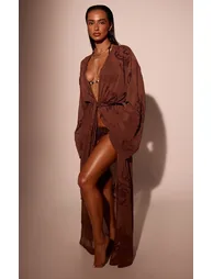 Chocolate Floral Applique Maxi Kaftan - 2