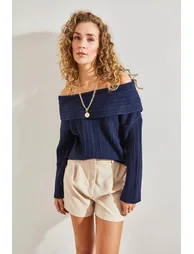 LUCCI Off Shoulder Ribbed Knit Sweater - 1
