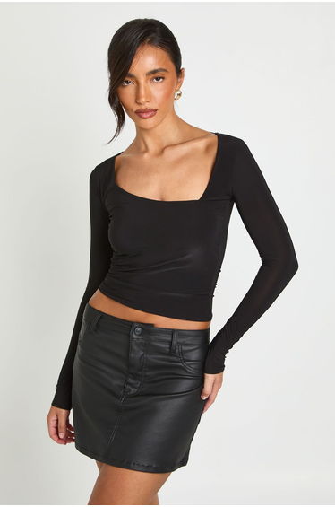 Coated Mini Skirt - black